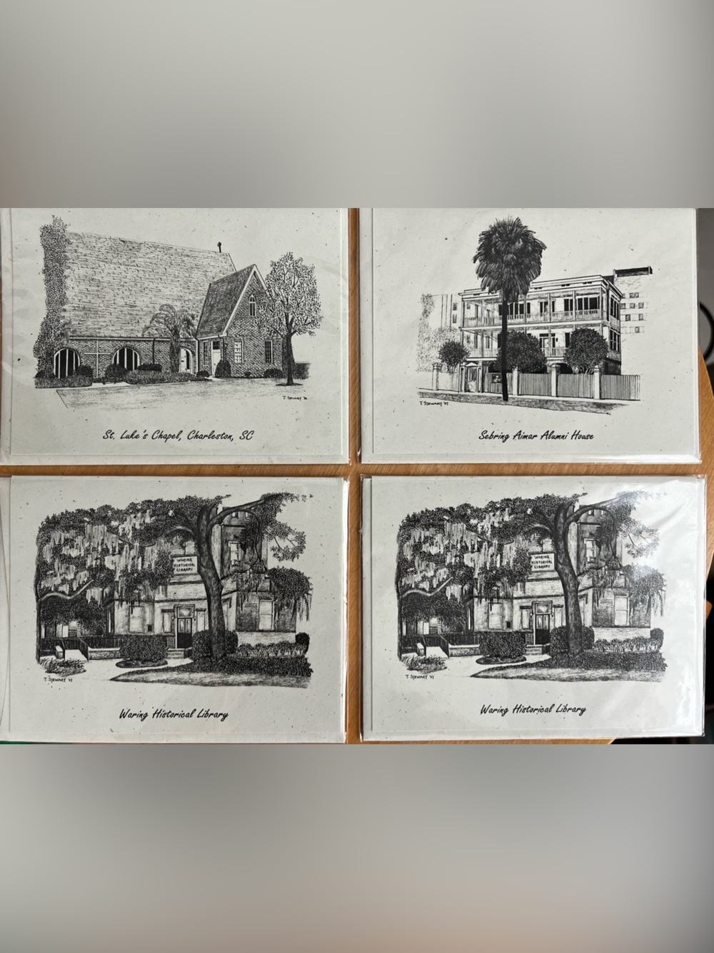 Set of 4 Black & White Charleston SC blank greeting cards